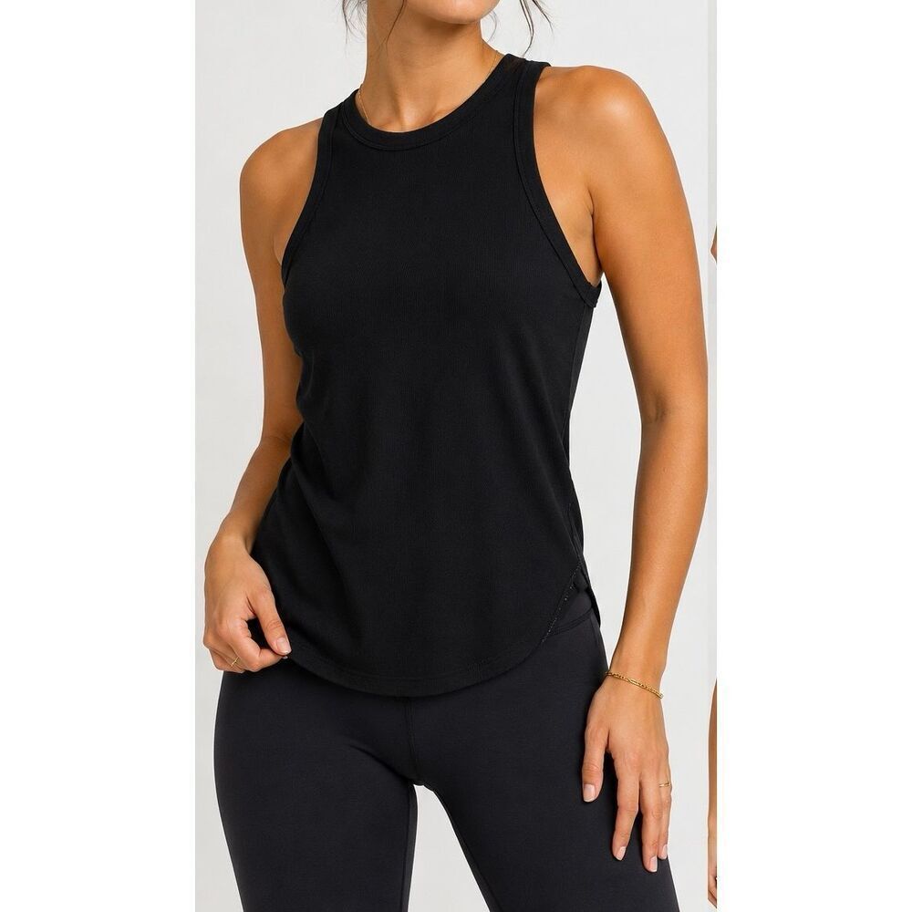Lululemon Black Ribbed High Neck Tank Top Size 8 Athletic Yoga Basic